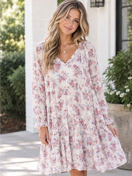 Altar'd State Dresses & Skirts - Altar'd State Cream Midi Dress with Pink and Blue Floral Print